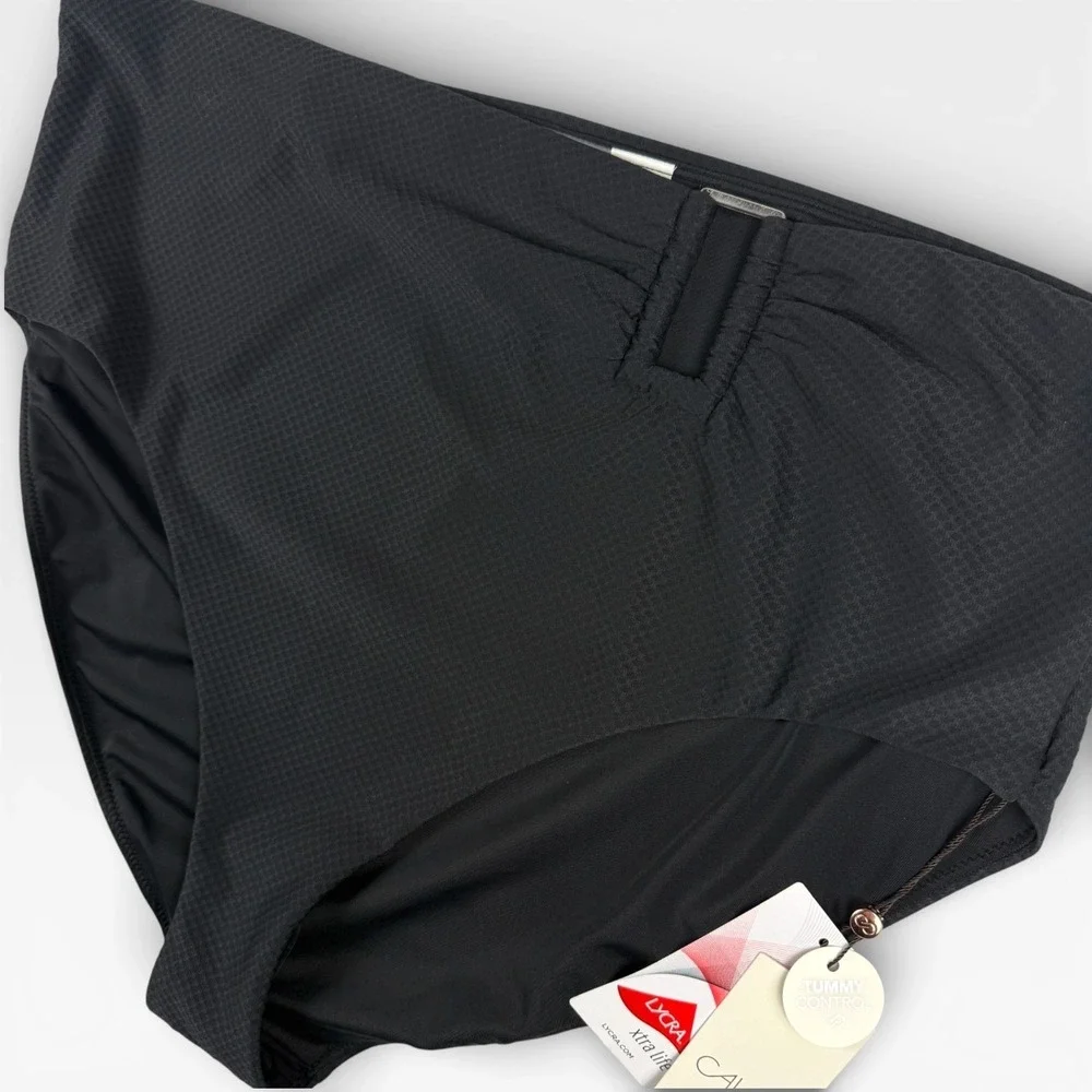 CALIA Womens Asymetrical Rectangle Trim Swim Bottom Beach Wear Black Sz XXL NWT‎